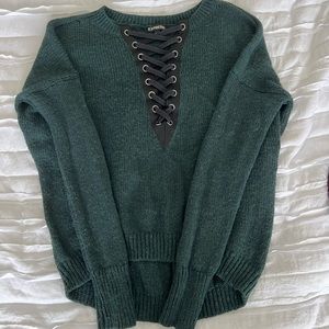 EXPRESS- Dark green long sleeve with criss cross front